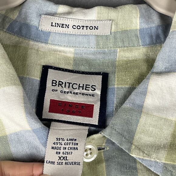 Britches of Georgetowne Linen Blend Shirt Mens XXL Plaid Button Up Short Sleeve - Picture 4 of 13